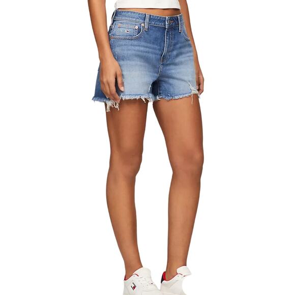 Tommy Hilfiger‎ Vintage Mid-Rise 5” Inseam Medium Wash Jean Shorts Size 12 - Picture 1 of 6